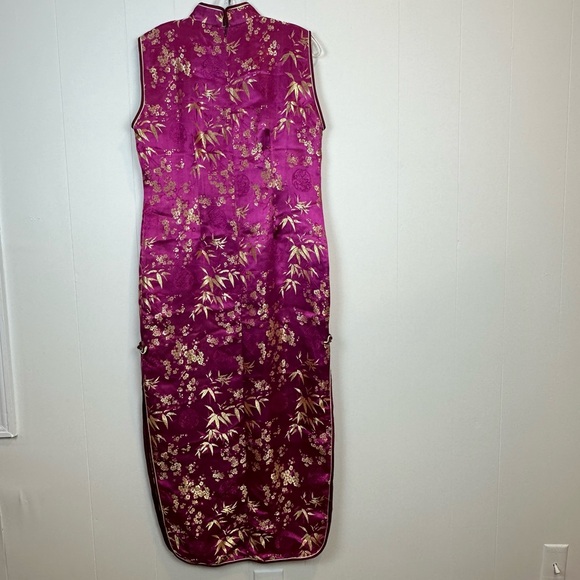 Vintage Fuchsia Gold Silk Cheongsam Dress XL - Picture 6 of 9
